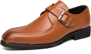 HOOENG Dress Oxford Formal Shoes for Men Slip on Bike Toe Monk Strap Vegan Leather Block Heel Slip Resistant Rubber Sole Anti-Slip Non Slip Walking (Color : Brown, Size : 10.5)