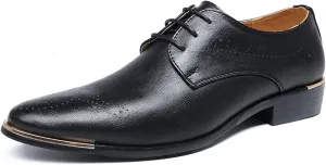 HOOENG Formal Shoes for Men Lace Up Derby Shoes Brogue Embossed Round Toe Vegan Leather Rubber Sole Resistant Non Slip Low Top Wedding