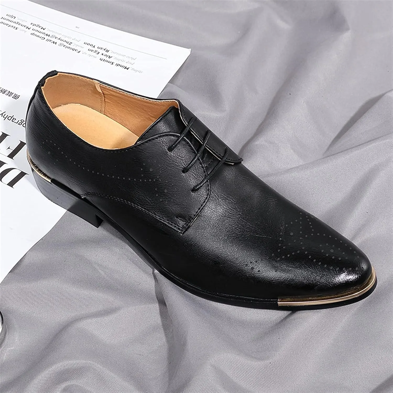 HOOENG Formal Shoes for Men Lace Up Derby Shoes Brogue Embossed Round Toe Vegan Leather Rubber Sole Resistant Non Slip Low Top Wedding