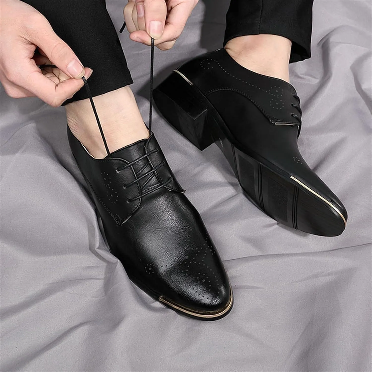 HOOENG Formal Shoes for Men Lace Up Derby Shoes Brogue Embossed Round Toe Vegan Leather Rubber Sole Resistant Non Slip Low Top Wedding