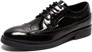 HOOENG Formal Shoes for Men Lace Up Wing Tip Brogue Derby Shoes Vegan Leather Low Top Block Heel Anti-Slip Rubber Sole Party