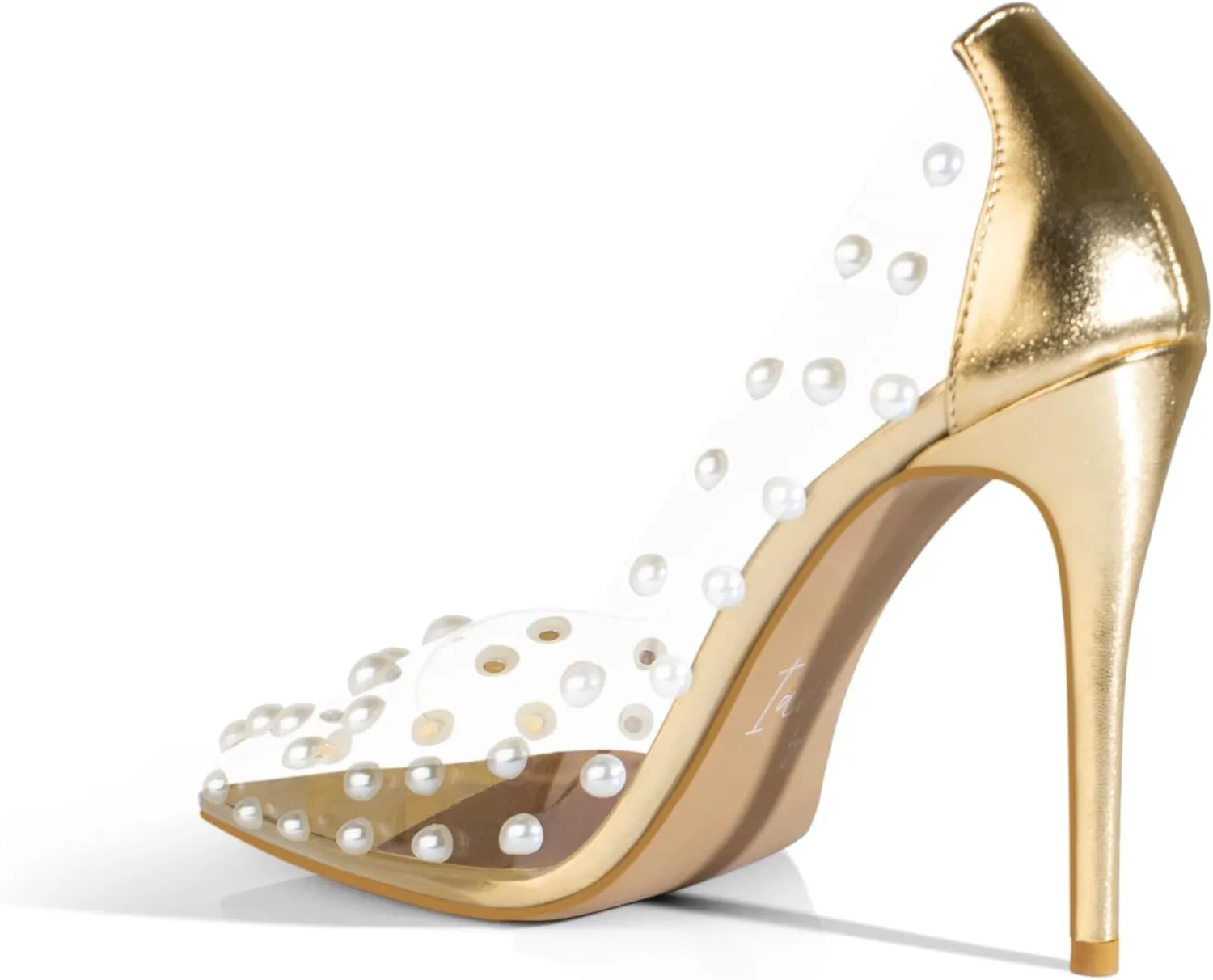 iadore Women's Pumps,11cm Pointed Toe Women High Heel Shoes Fashion Pearl Studded PVC Clear Heels Party Dress Pump Shoes
