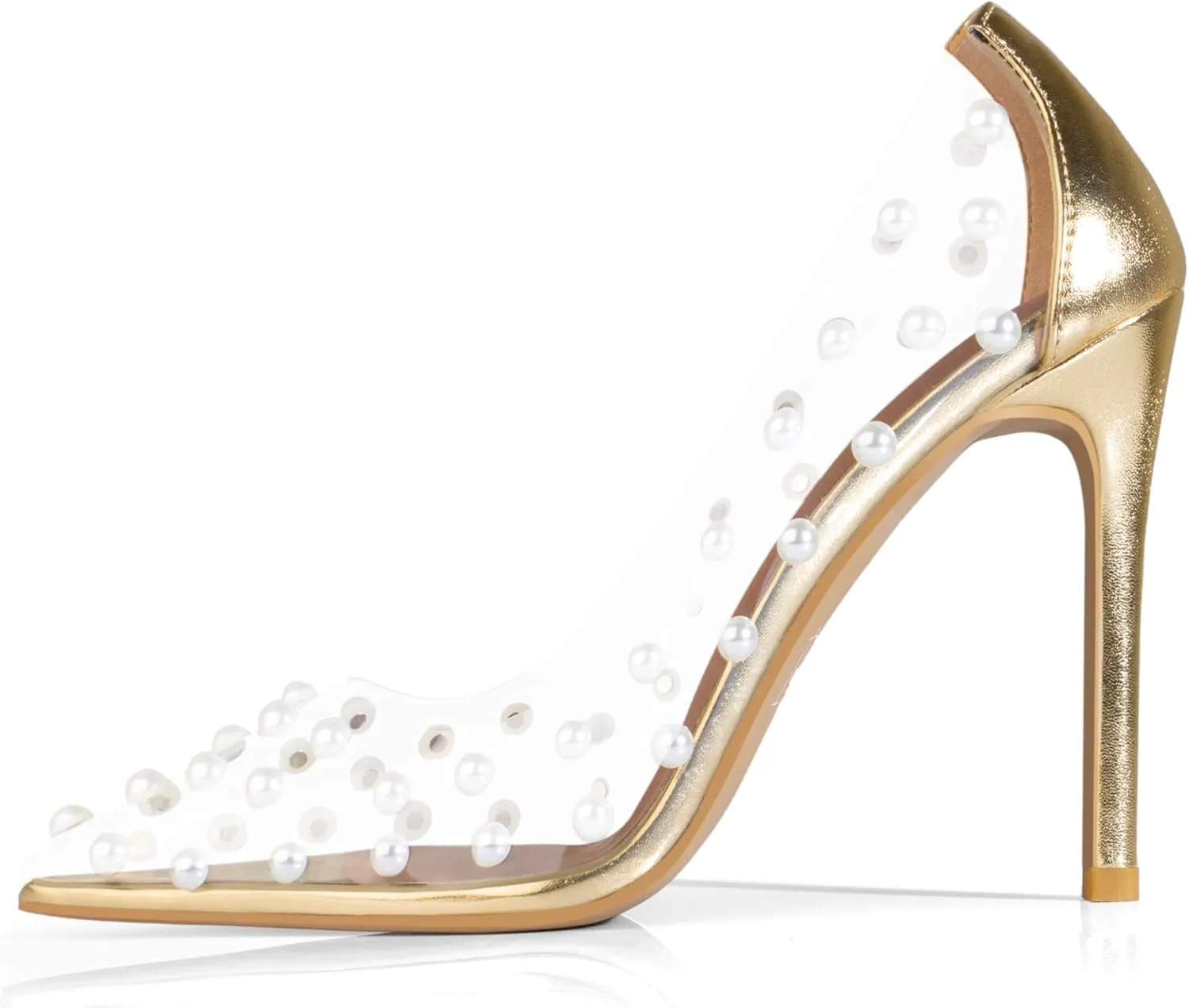 iadore Women's Pumps,11cm Pointed Toe Women High Heel Shoes Fashion Pearl Studded PVC Clear Heels Party Dress Pump Shoes