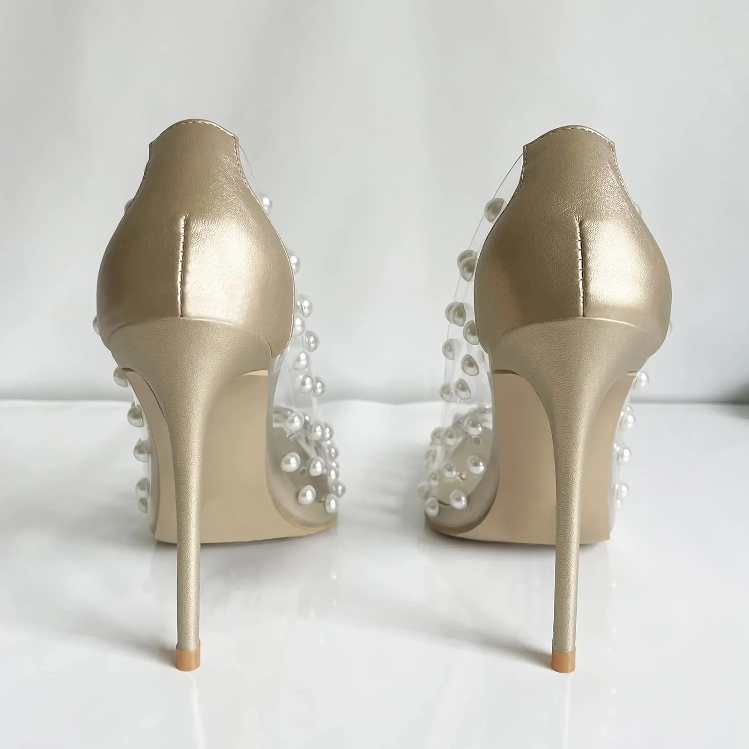 iadore Women's Pumps,11cm Pointed Toe Women High Heel Shoes Fashion Pearl Studded PVC Clear Heels Party Dress Pump Shoes