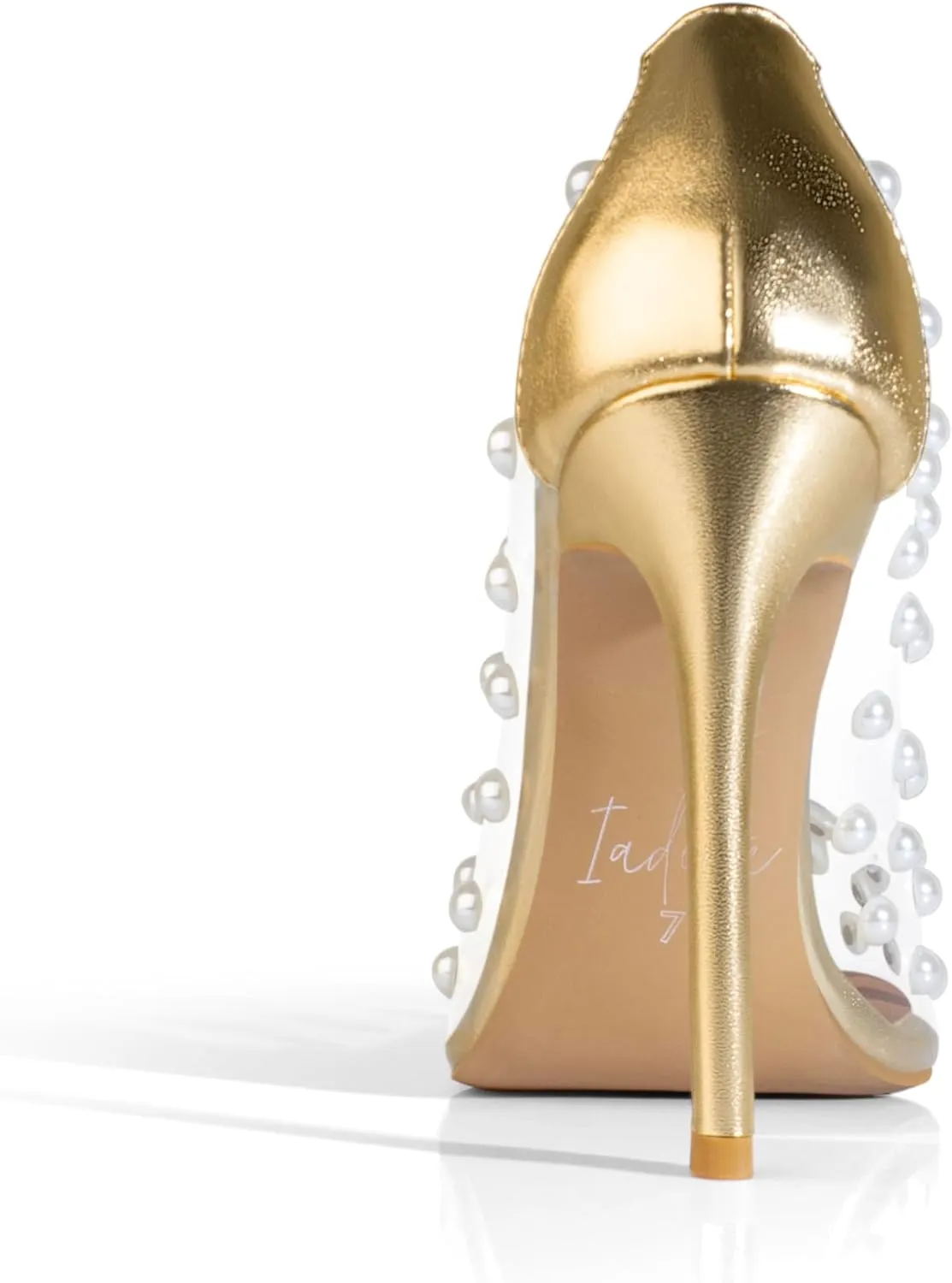 iadore Women's Pumps,11cm Pointed Toe Women High Heel Shoes Fashion Pearl Studded PVC Clear Heels Party Dress Pump Shoes