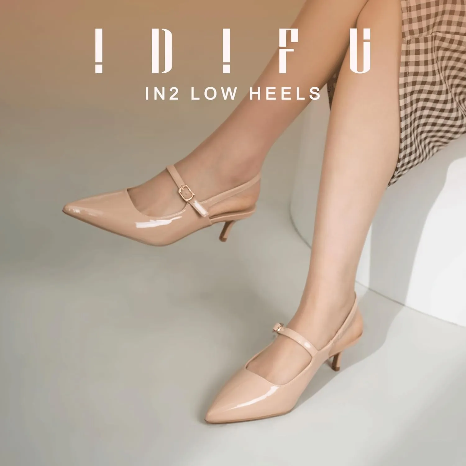 IDIFU IN2 Low Kitten Slingback Closed Toe Heels Pumps Wedding Bridal Prom Party Work Office Dress Shoes for Women Comfortable Dressy Formal Short Small Pointed Toe Heels