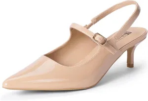IDIFU IN2 Low Kitten Slingback Closed Toe Heels Pumps Wedding Bridal Prom Party Work Office Dress Shoes for Women Comfortable Dressy Formal Short Small Pointed Toe Heels