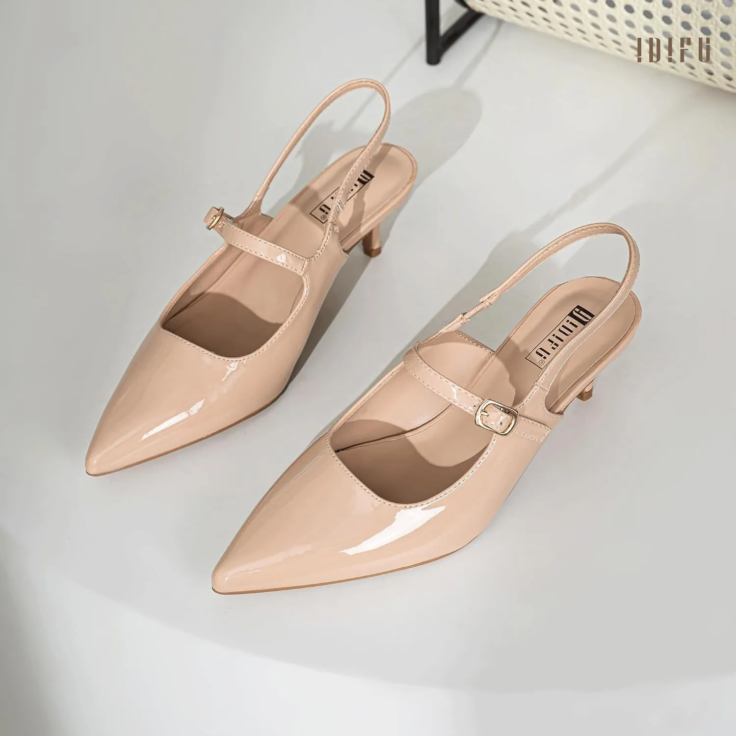 IDIFU IN2 Low Kitten Slingback Closed Toe Heels Pumps Wedding Bridal Prom Party Work Office Dress Shoes for Women Comfortable Dressy Formal Short Small Pointed Toe Heels