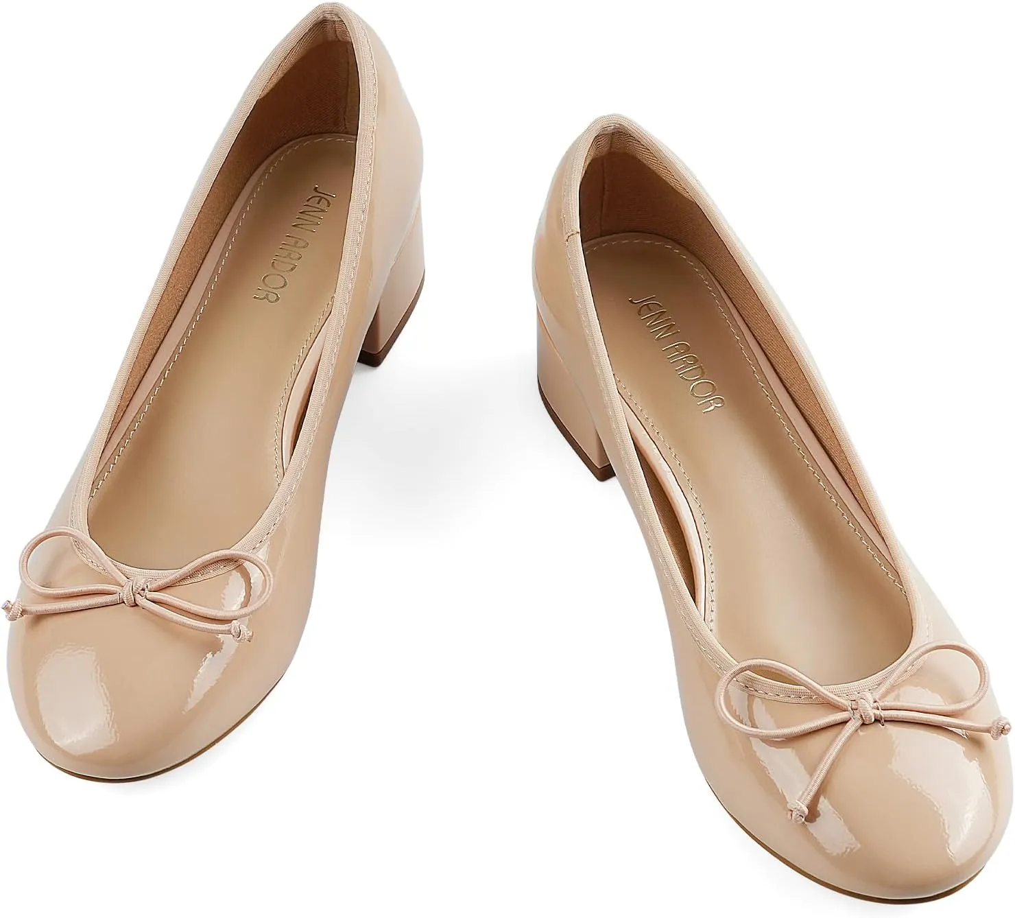 JENN ARDOR Chunky Block Low Heels Bow Round Closed Toe Comfort Work Casual Slip-On Bridal Wedding Guest Dress Cute Ballet Pumps Shoes for Women