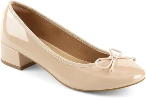 JENN ARDOR Chunky Block Low Heels Bow Round Closed Toe Comfort Work Casual Slip-On Bridal Wedding Guest Dress Cute Ballet Pumps Shoes for Women