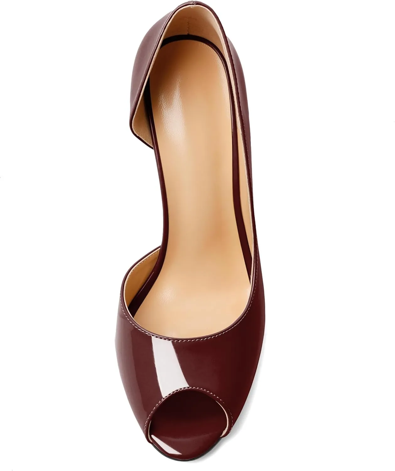 Joseywade Peep Toe High Heels for Women Stiletto Heel Pumps Slip-On Open Toe 4 Inch Flare Heel Dress Shoes