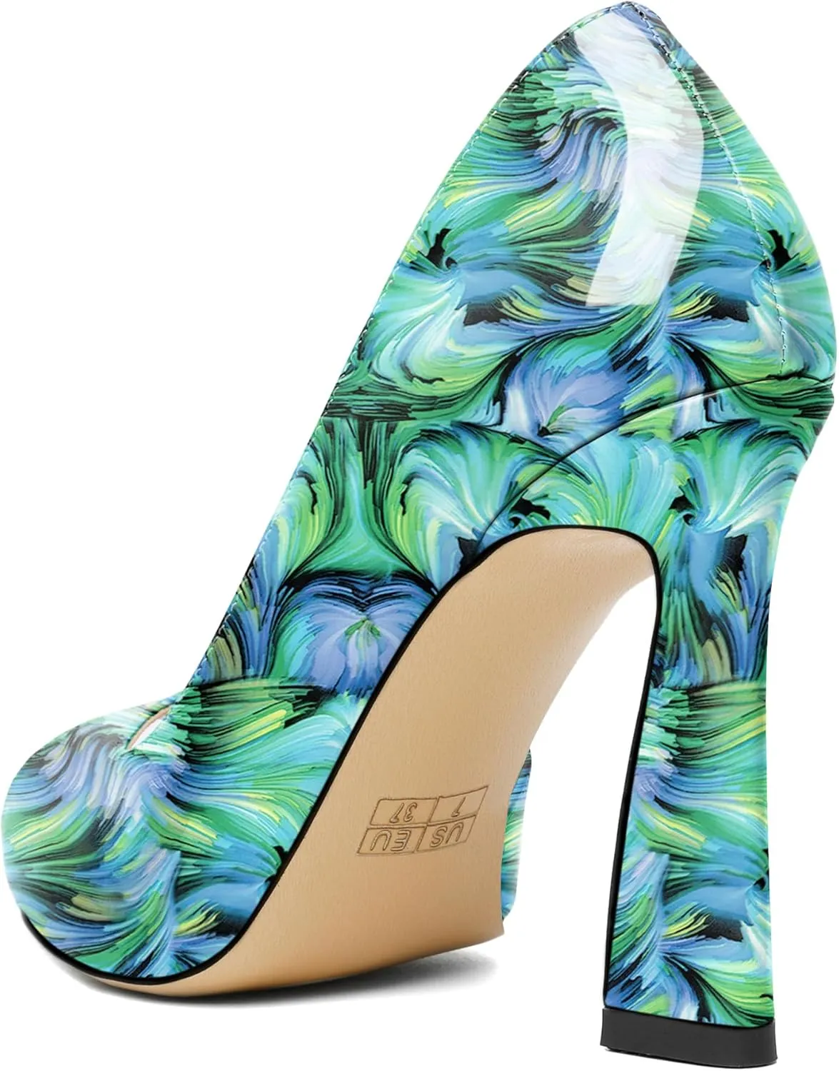 Joseywade Peep Toe High Heels for Women Stiletto Heel Pumps Slip-On Open Toe 4 Inch Flare Heel Dress Shoes