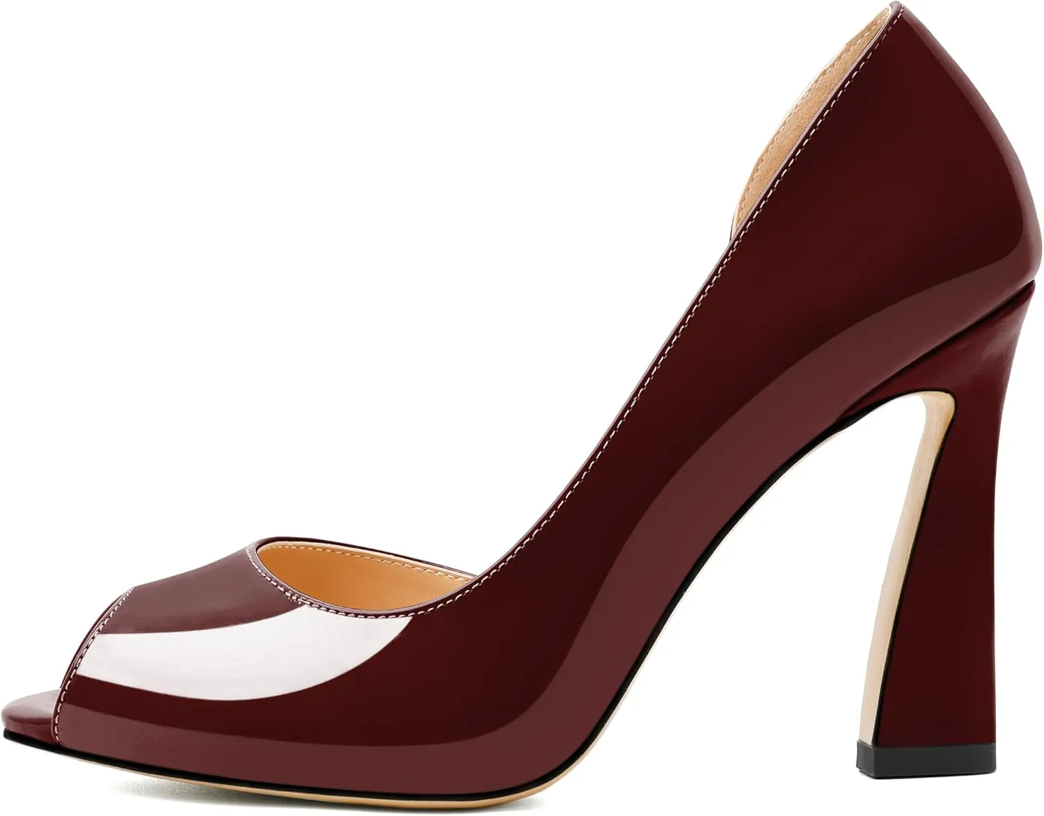 Joseywade Peep Toe High Heels for Women Stiletto Heel Pumps Slip-On Open Toe 4 Inch Flare Heel Dress Shoes