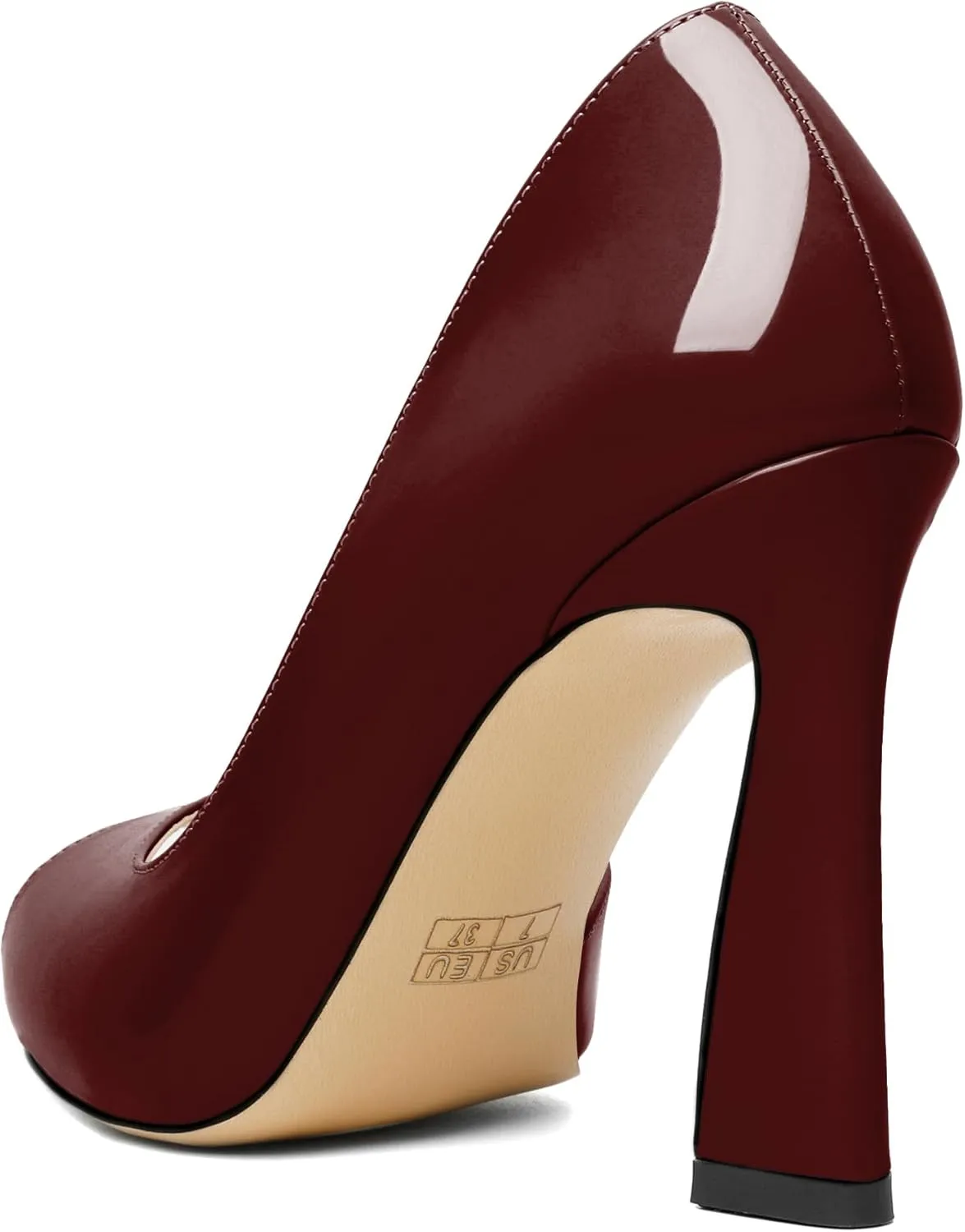 Joseywade Peep Toe High Heels for Women Stiletto Heel Pumps Slip-On Open Toe 4 Inch Flare Heel Dress Shoes
