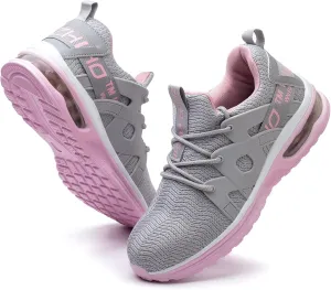 Kezhiho Steel Toe Shoes for Women Air Cushion Lightweight Work Shoes Comfortable Breathable Puncture Proof Slip Resistant Sneakers Indestructible Construction Industrial Safety Shoes