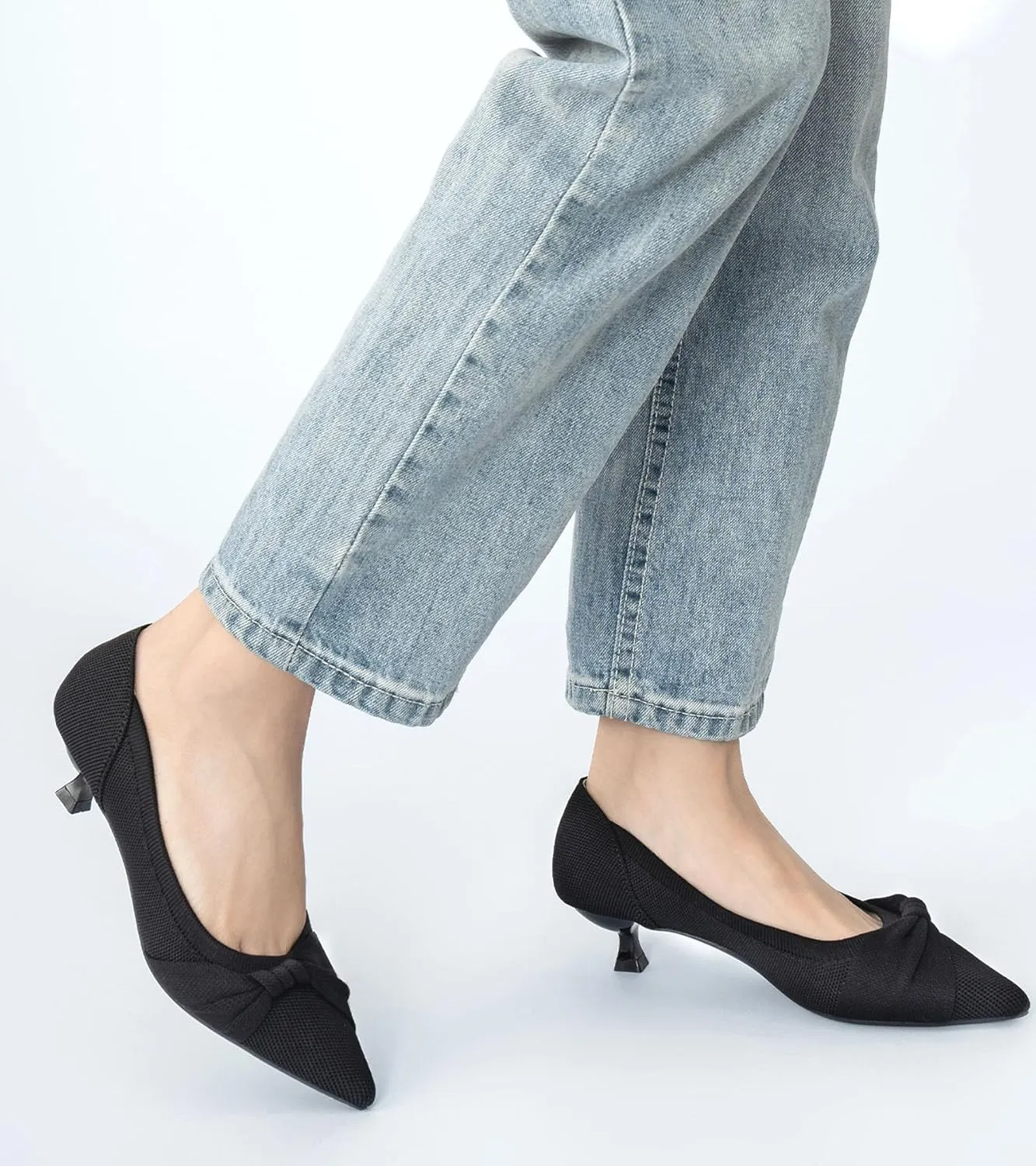 Kitten Heels for Women with Bow Pointed Toe Low Heels Closed Toe Comfortable Pumps Wedding Dress Shoes
