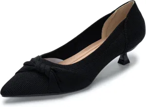 Kitten Heels for Women with Bow Pointed Toe Low Heels Closed Toe Comfortable Pumps Wedding Dress Shoes