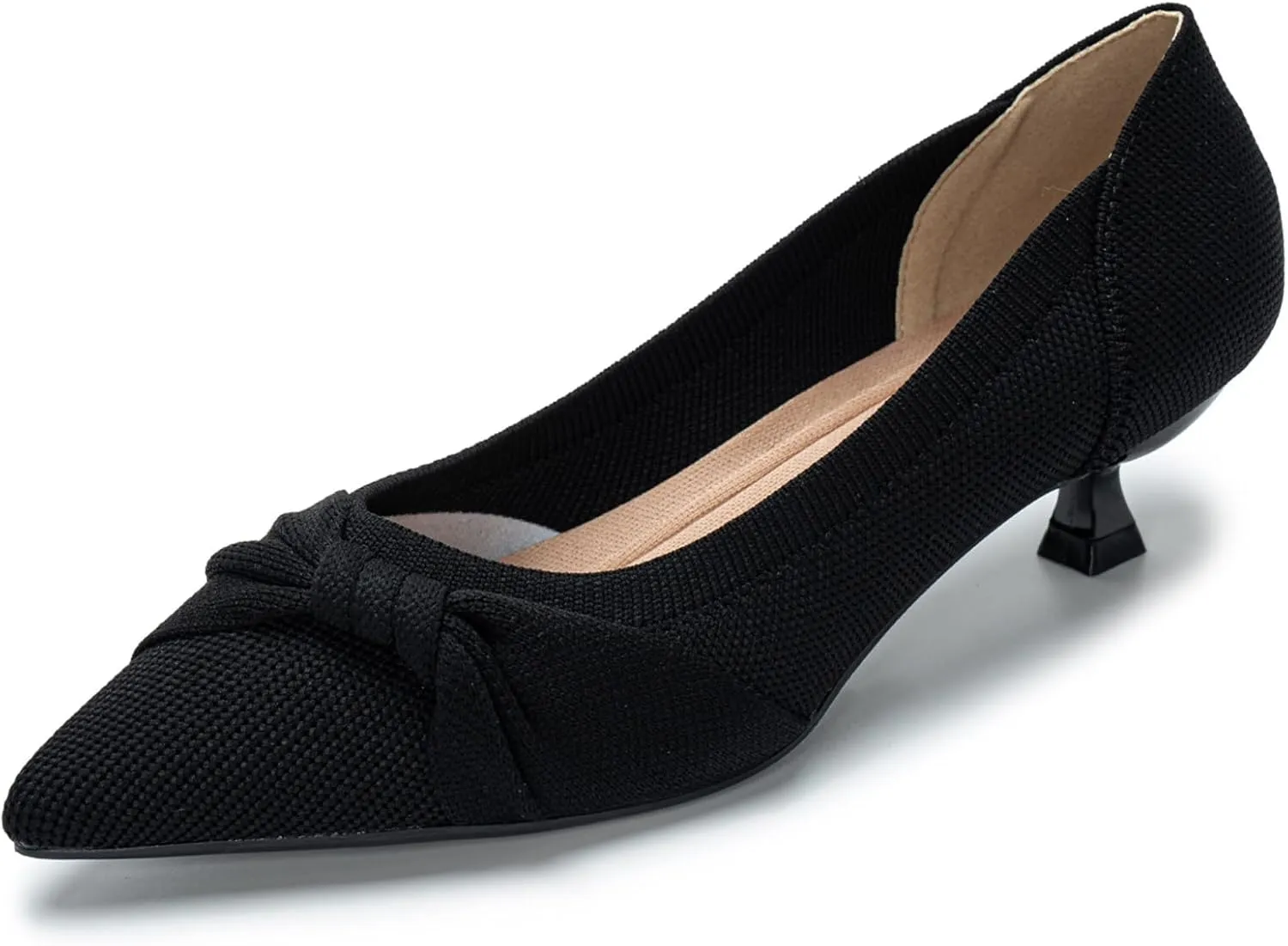 Kitten Heels for Women with Bow Pointed Toe Low Heels Closed Toe Comfortable Pumps Wedding Dress Shoes
