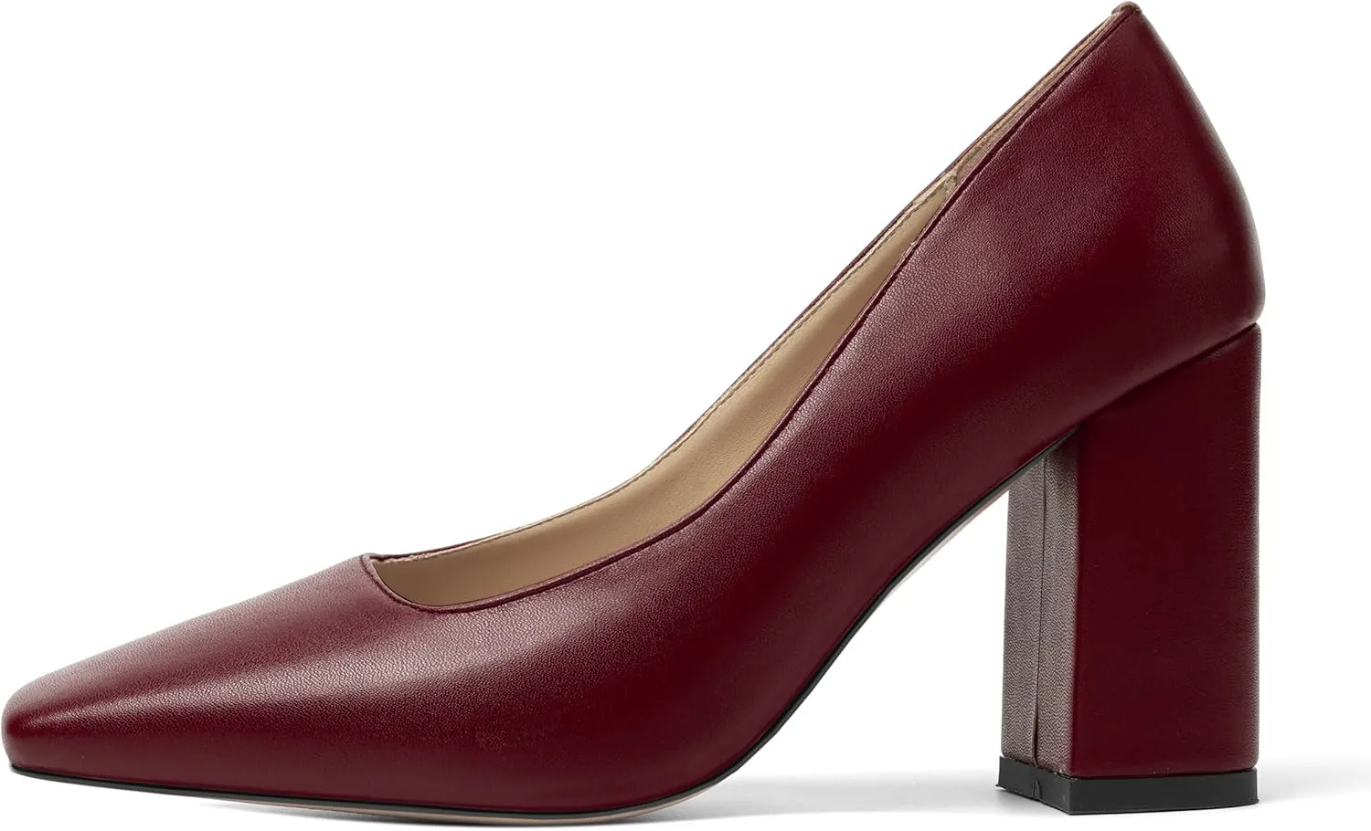 KUOARN Womens Matte Solid Square Toe Work Slip On Fashion Block High Heel Pumps Shoes 3.3 Inch