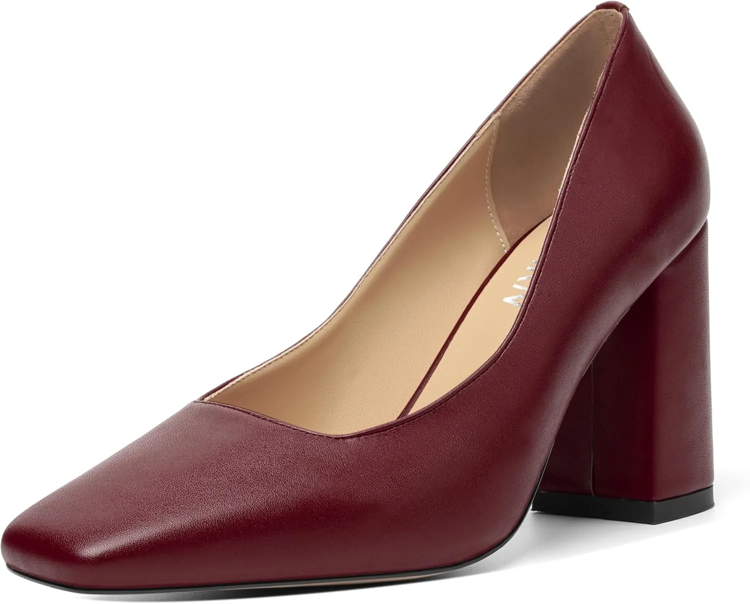 KUOARN Womens Matte Solid Square Toe Work Slip On Fashion Block High Heel Pumps Shoes 3.3 Inch