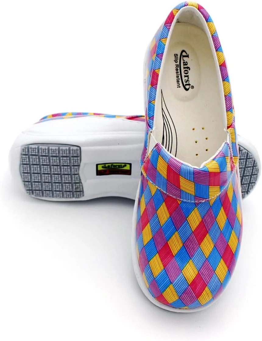 Laforst Womens 7003 PU First Slip Resistant Nursing Shoes Waitress Waiter Work Shoes Manmade Upper Slip on Clog