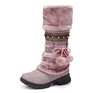 Large Size Rhinestone Slip On Mid Calf Warm Knight Boots
