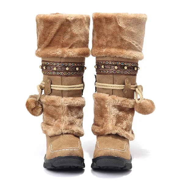 Large Size Rhinestone Slip On Mid Calf Warm Knight Boots