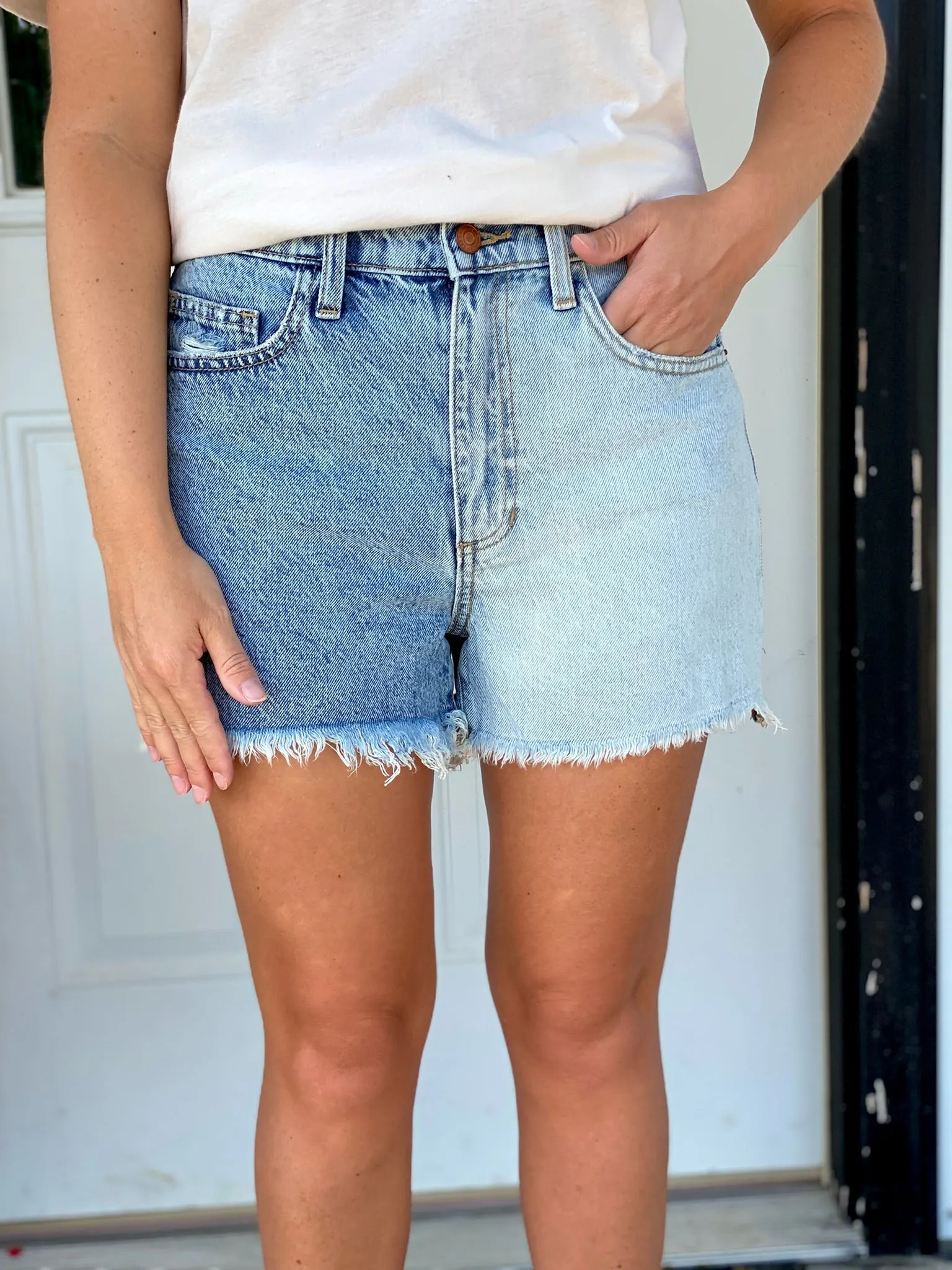 Light Two Tone Denim Shorts