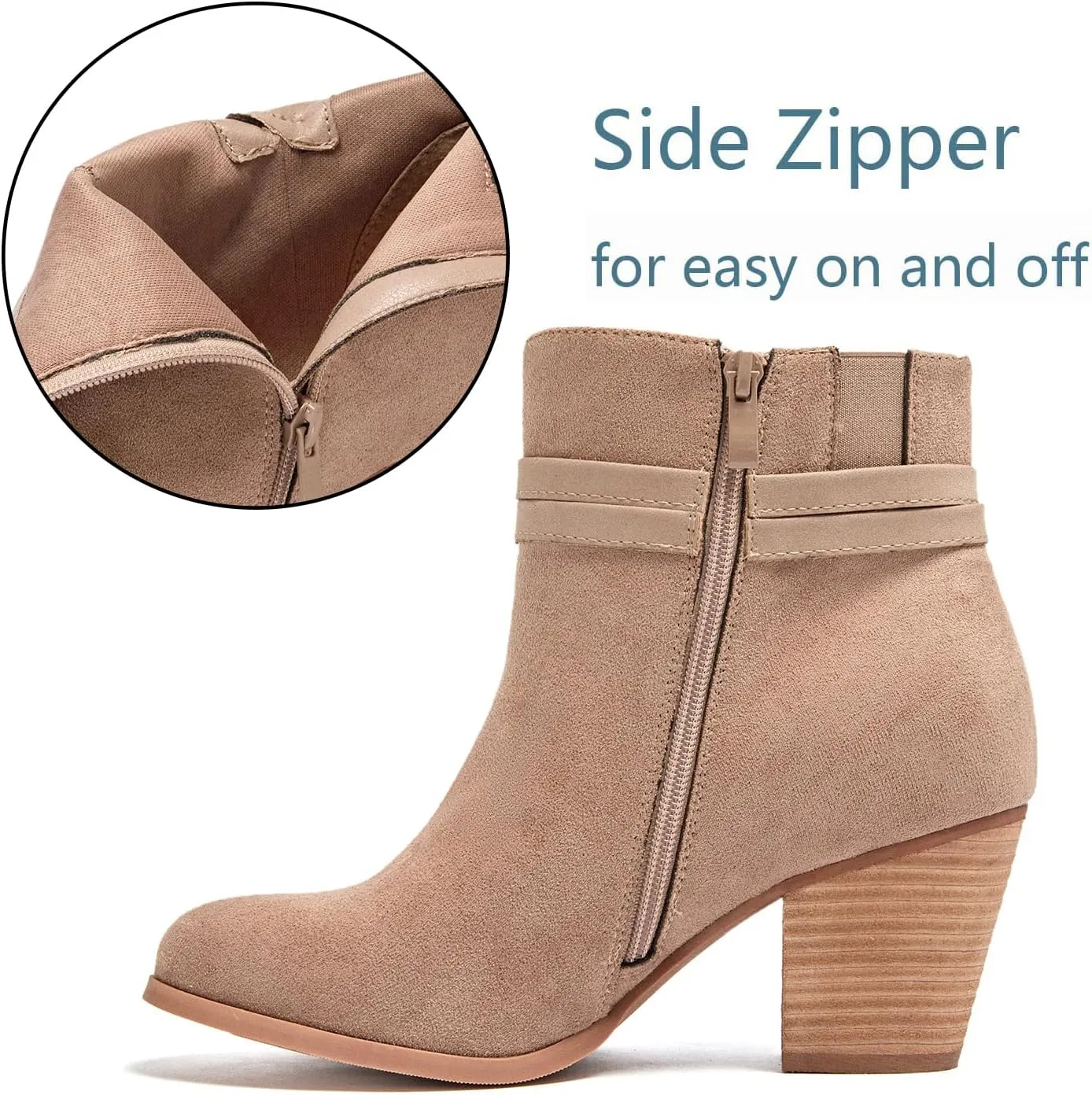 Luoika Women's Wide Width Ankle Boots, Chunky Heel Side Zipper Extra Wide Short Booties.