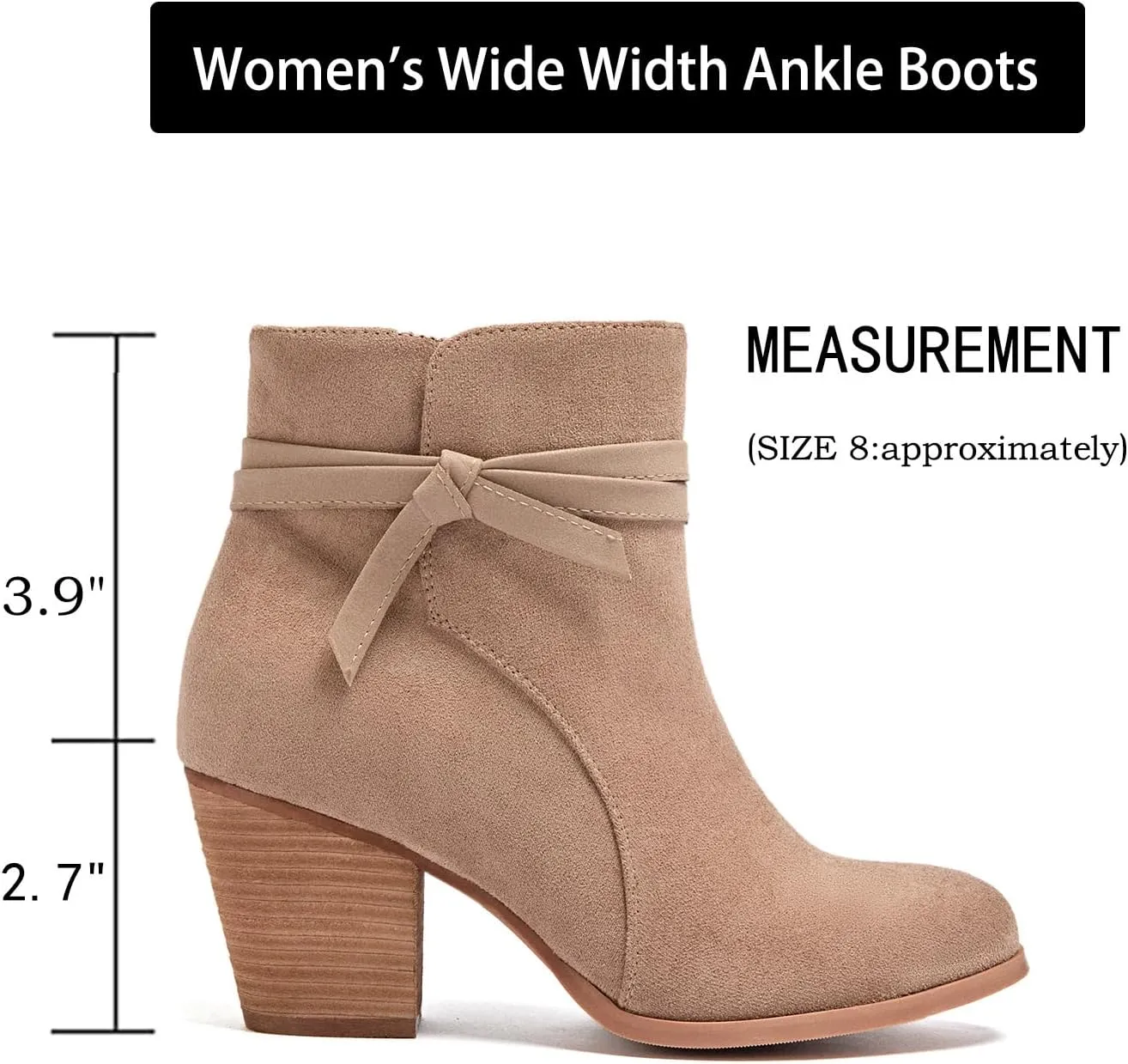 Luoika Women's Wide Width Ankle Boots, Chunky Heel Side Zipper Extra Wide Short Booties.