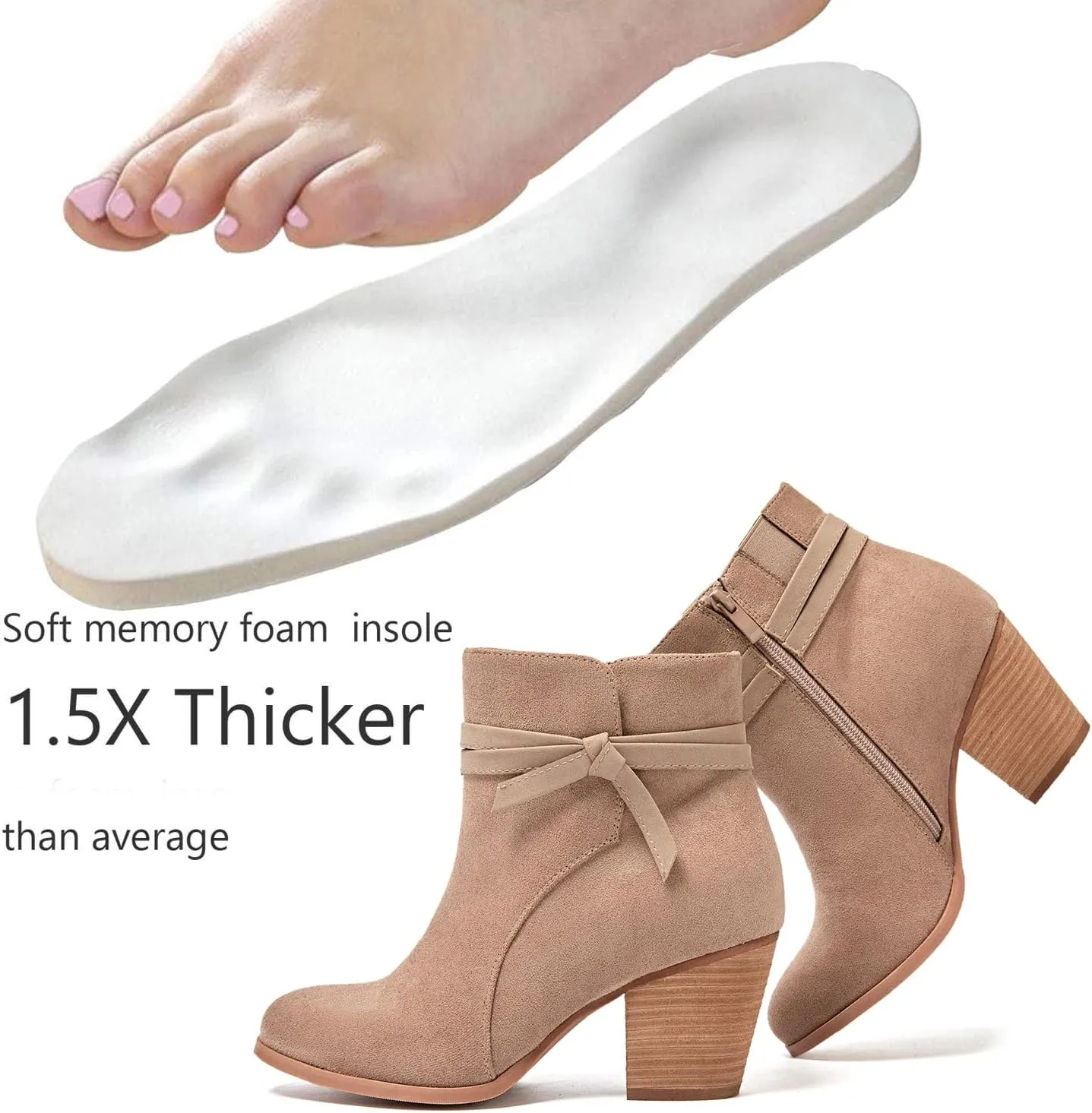 Luoika Women's Wide Width Ankle Boots, Chunky Heel Side Zipper Extra Wide Short Booties.