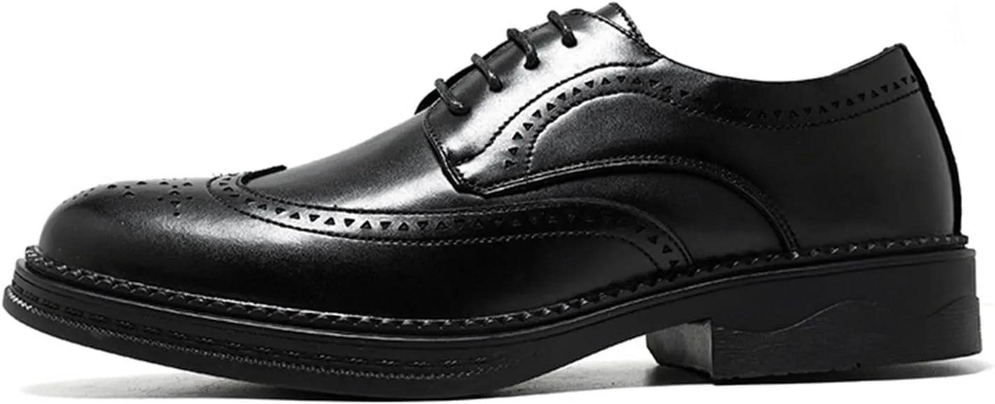 Men's Black Platform Shoes British Style Round Toe Leather Formal Shows