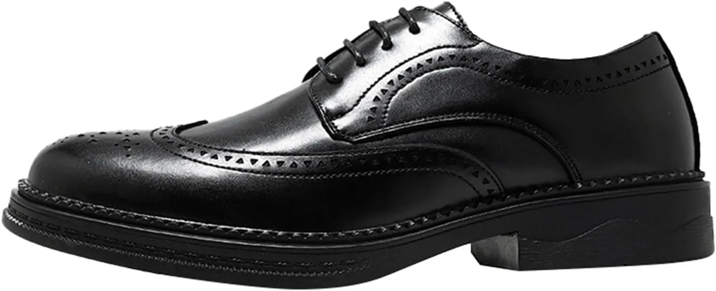 Men's Black Platform Shoes British Style Round Toe Leather Formal Shows