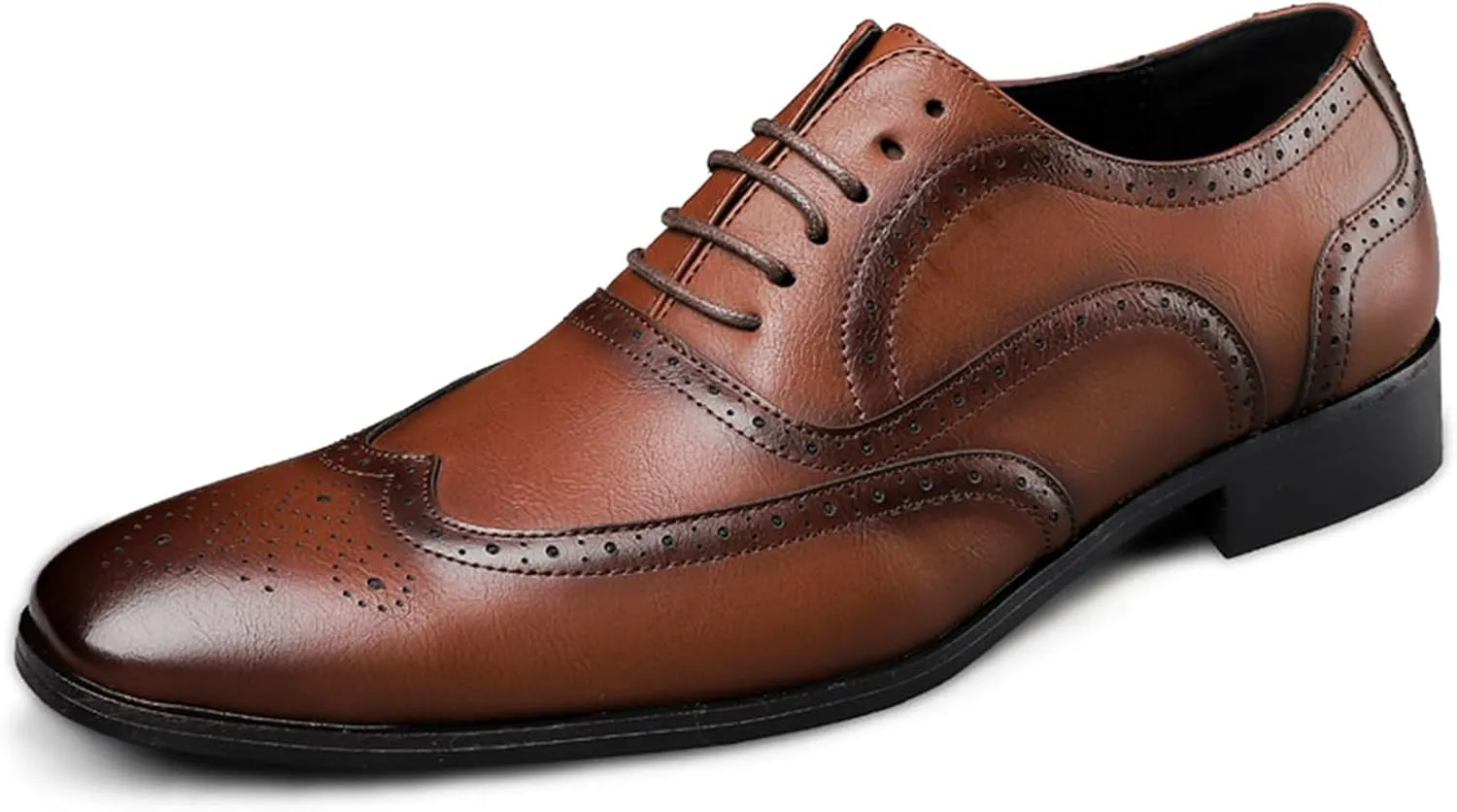 Men's Oxford Dress Lace Up Embossed Oxfords Burnished Wing Tip Block Heel Vegan Leather Sole Non-Slip Rubber Sole Classic Bottom