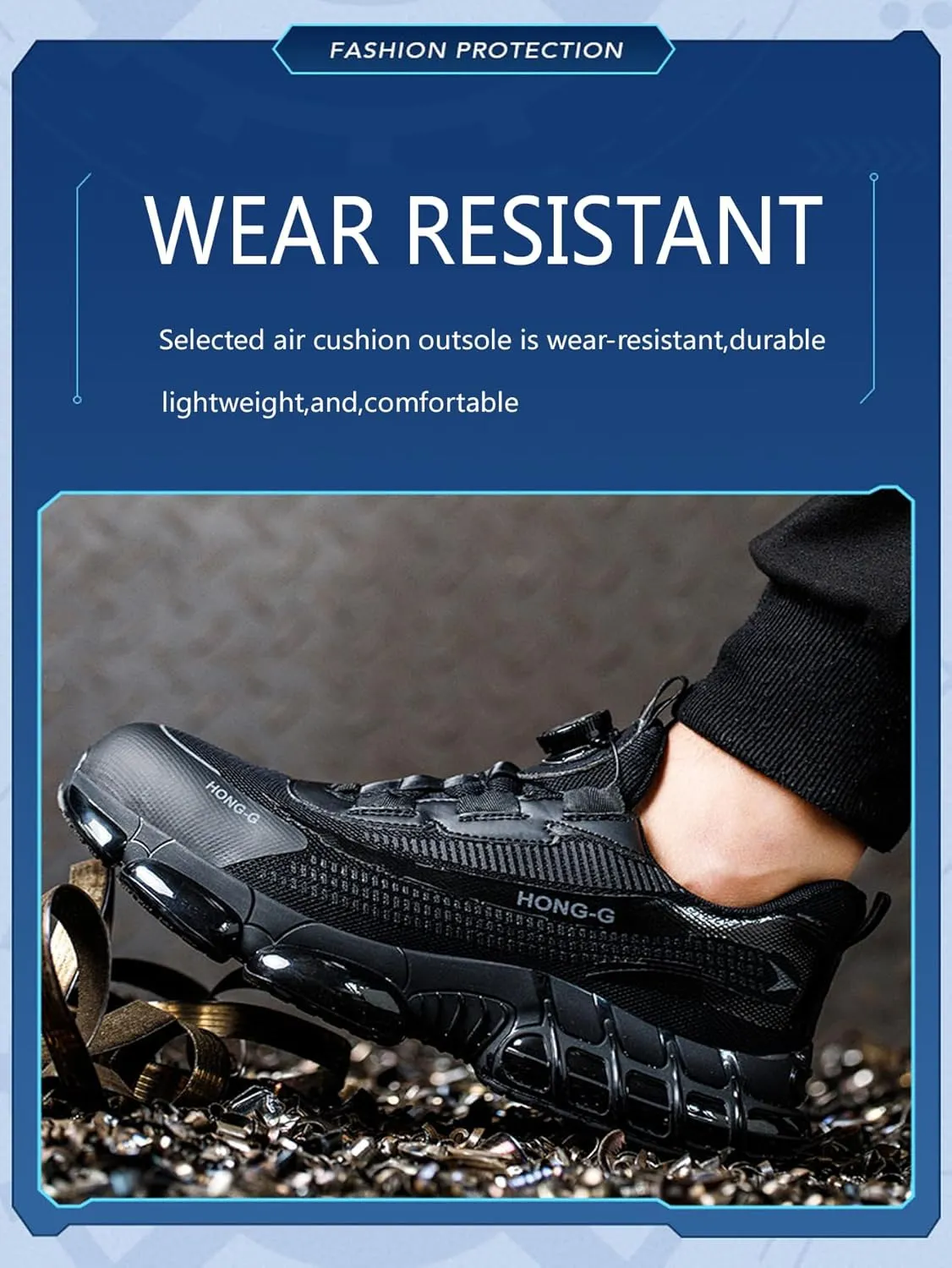 Men's Work Safety Shoes with Rotating Buckle Steel Toe Protection, Puncture Resistant, Breathable, Lightweight Protective Shoes for Women's Work Safety Shoes