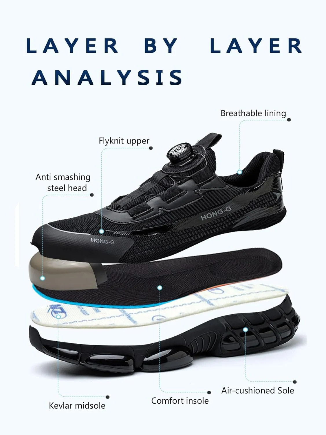 Men's Work Safety Shoes with Rotating Buckle Steel Toe Protection, Puncture Resistant, Breathable, Lightweight Protective Shoes for Women's Work Safety Shoes