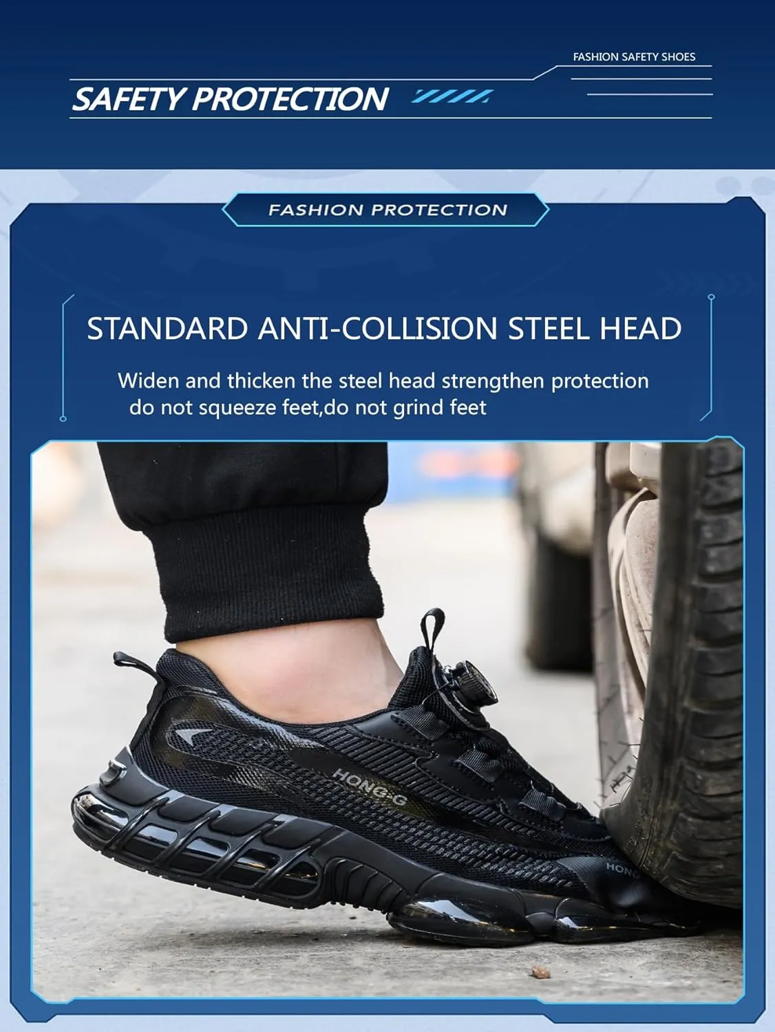 Men's Work Safety Shoes with Rotating Buckle Steel Toe Protection, Puncture Resistant, Breathable, Lightweight Protective Shoes for Women's Work Safety Shoes