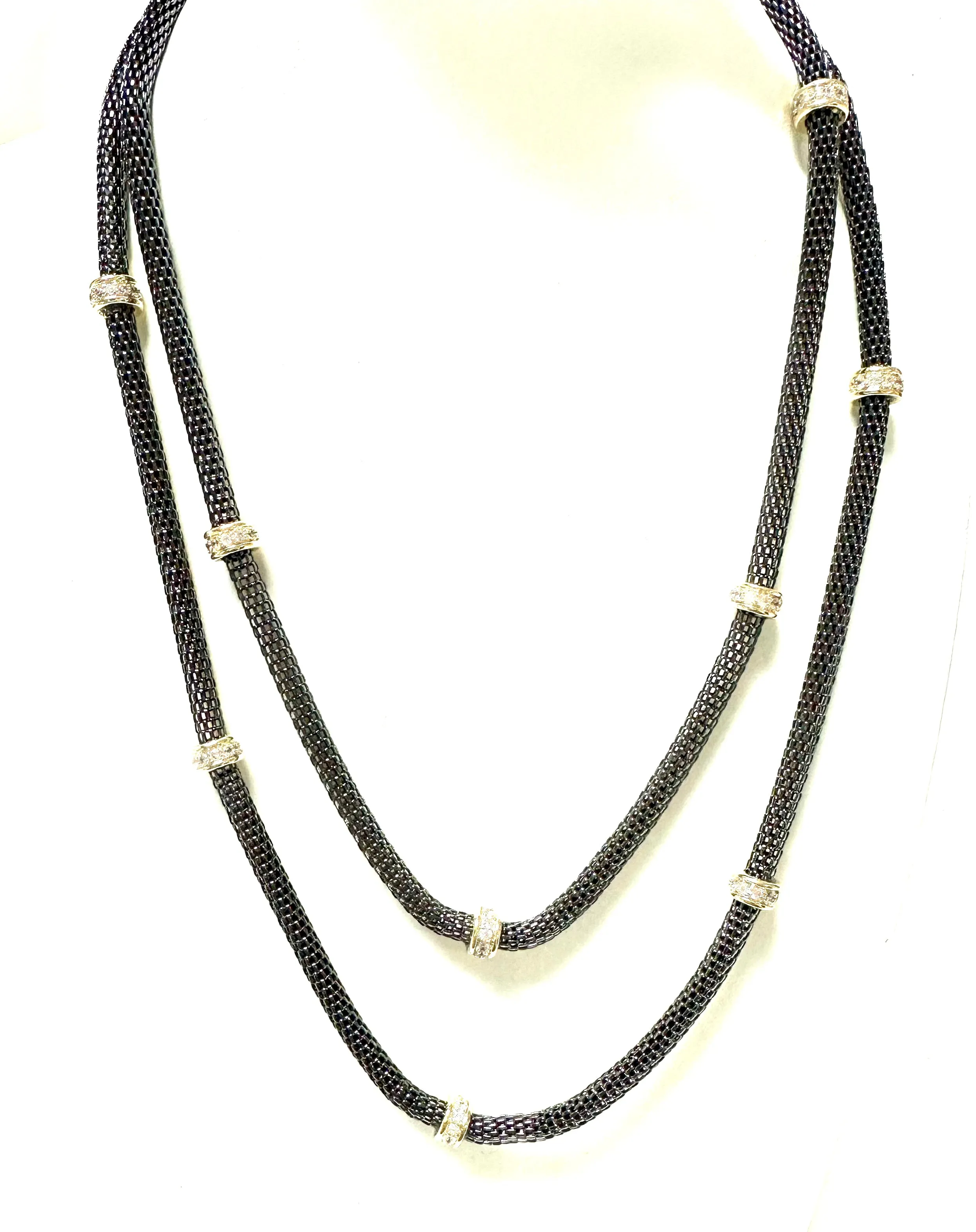 Mesh Necklace w/ CZ Stations