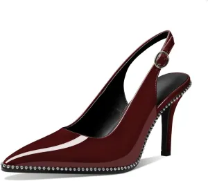 Mettesally Women's Beaded Slingback Pumps Stilettos Heels Closed Pointed Toe Fashion Dress Shoes 3.5 Inches