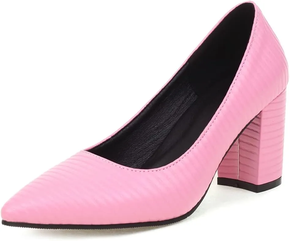 MIOKE Women's Pointed Toe Chunky Mid Heel Pumps Casual Suede Buckle Strap Mary Jane Office Dress Shoes