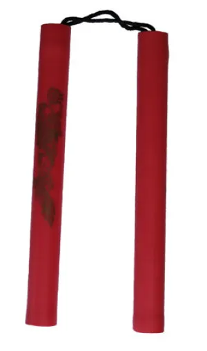 Nunchaku: Red Foam Rubber Cord 12" Chuck w/ Gold Dragon DIS