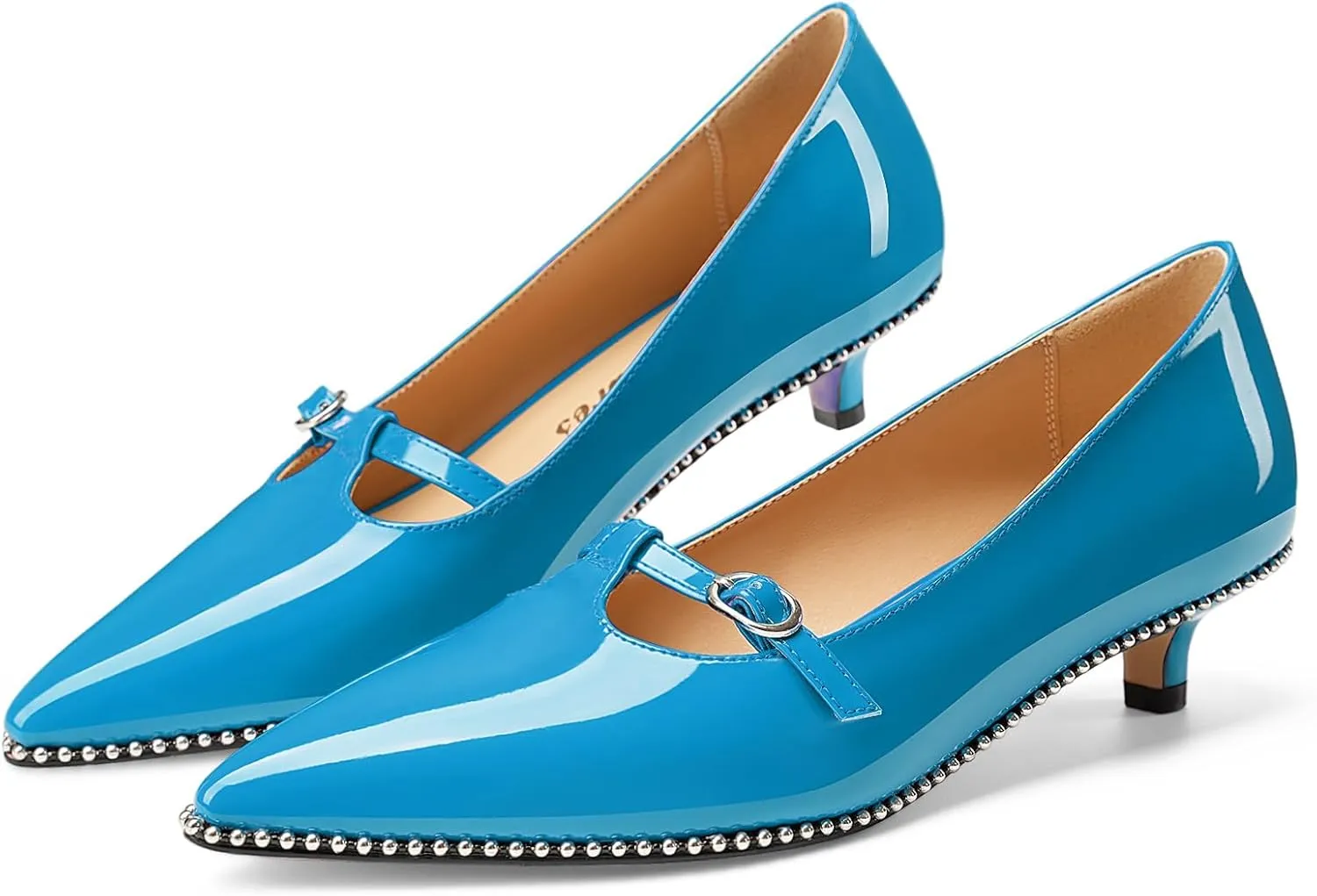 Oh Mispares Women's Low Kitten Heels Pointed Toe Beaded Pumps for Women Slip-on Comfortable Office Work Dress Shoes with Buckle