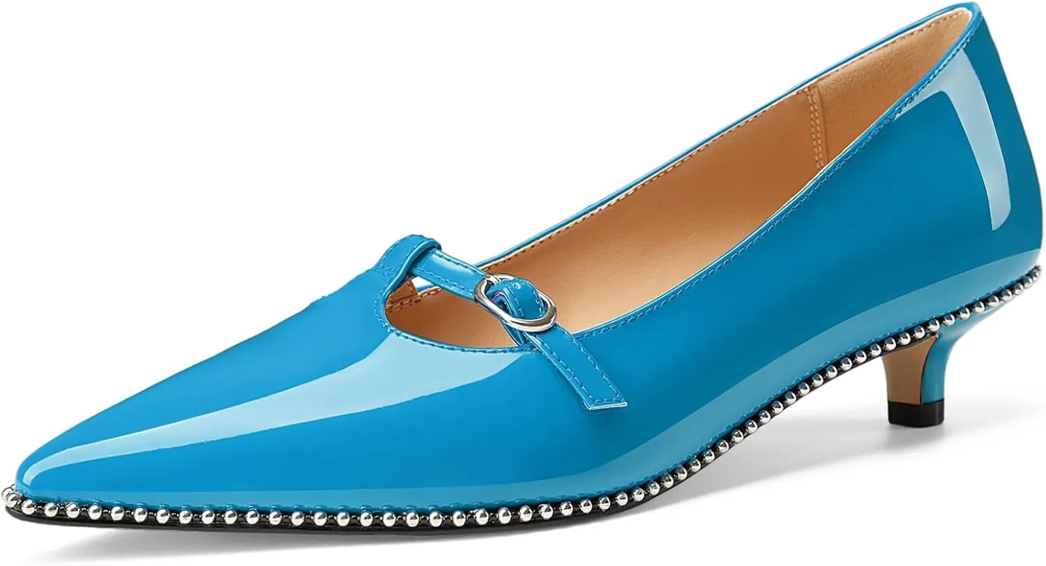 Oh Mispares Women's Low Kitten Heels Pointed Toe Beaded Pumps for Women Slip-on Comfortable Office Work Dress Shoes with Buckle