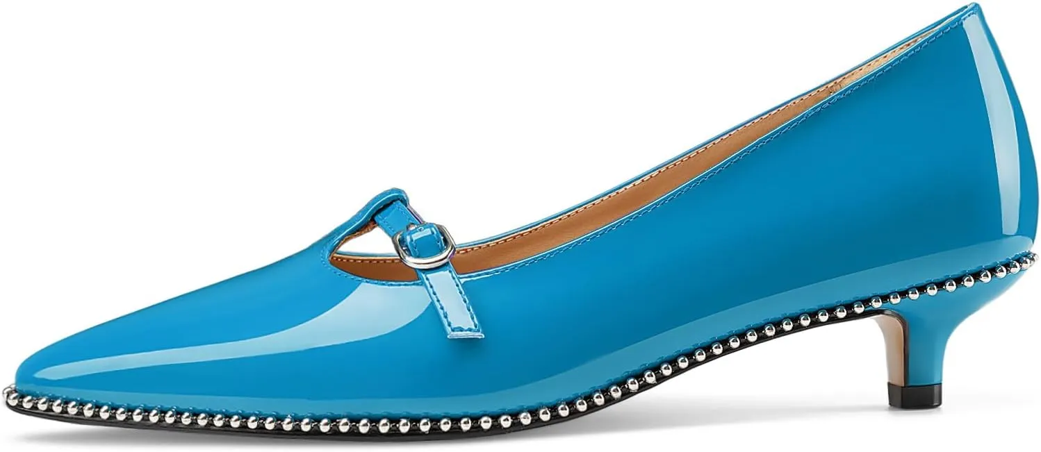 Oh Mispares Women's Low Kitten Heels Pointed Toe Beaded Pumps for Women Slip-on Comfortable Office Work Dress Shoes with Buckle