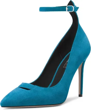 Saekcted Women Stiletto High Heel Pointed Toe Pumps Ankle Strap Wedding Dress Cute 3.9 Inches Heels