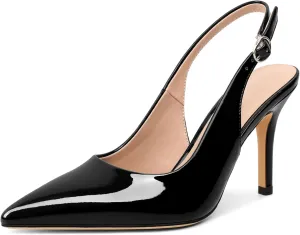 SAMMITOP Women's Pointed Toe Slingback Pumps Buckle Strap High Heels Stilettos Slip On Party Prom Dress Shoes 3.5 Inch