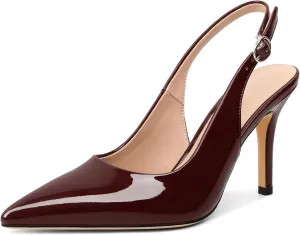SAMMITOP Women's Pointed Toe Slingback Pumps Buckle Strap High Heels Stilettos Slip On Party Prom Dress Shoes 3.5 Inch