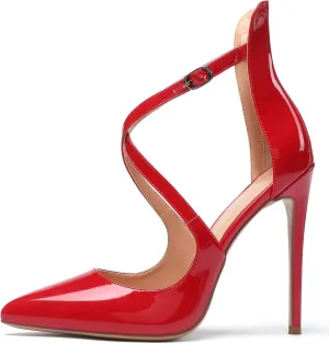 SAMMITOP Women's Pointed Toe Stiletto High Heels Crisscross Strappy Pumps Ladies Ankle Buckle Strap Shoes