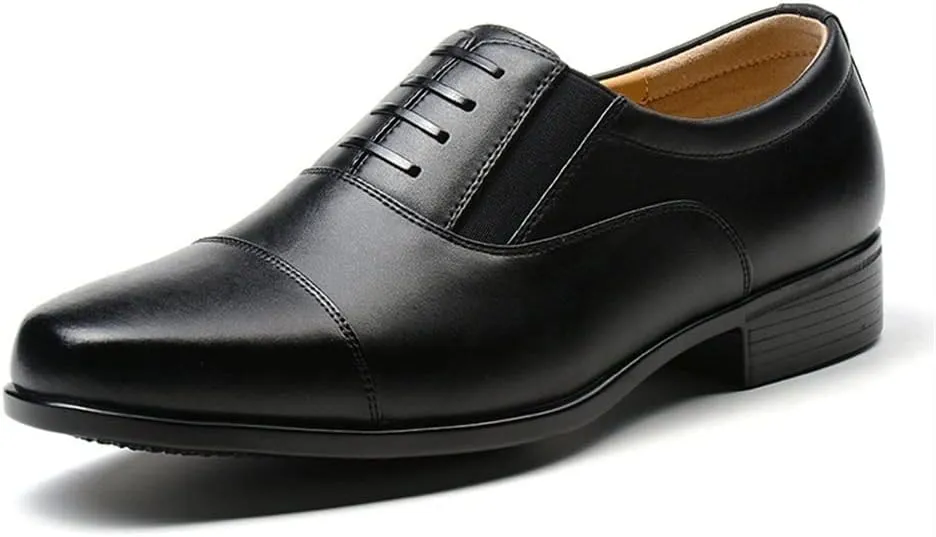 Single Season Dress Oxford Shoes for Men Lace Up Round Cap Toe Vegan Leather Block Heel Slip Resistant Anti-Slip Low Top Rubber Sole Party Very Popular Among Young People (Color : Black
