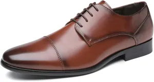 Single Season Formal Shoes for Men Lace Up Cap Toe Black Round Burnished Toe Vegan Leather Rubber Sole Slip Resistant Anti-Slip Low Top Block Heel Wedding Very Popular Among Young People